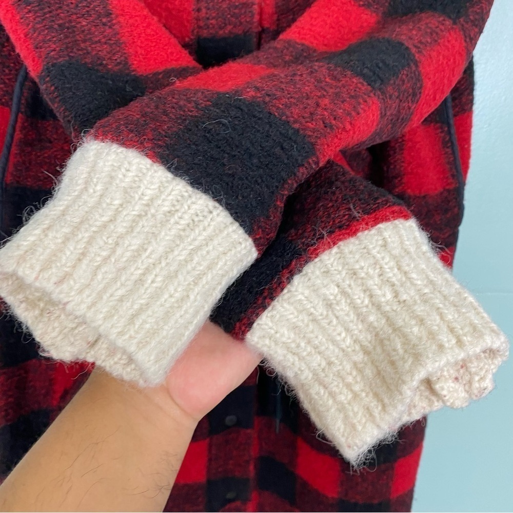 Isabel Marant Buffalo Plaid Red Black Checkered Wool Long Coat Collar Sz 42 - Picture 5 of 15